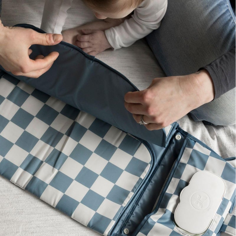 Tiny Twinkle Portable Diaper Changing Pad | Waterproof, Wipeable & Compact Baby Changing Pad for Travel | Smart Wipes Pocket & Organized Storage| Newborn Shower Gift (Blue Checkers) - Image 5